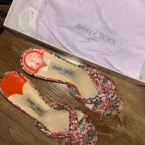 Jimmy Choo Orange Kitten Heels With Dust Bag and Box